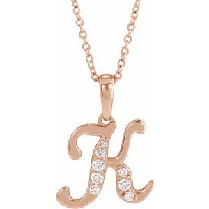 Ladies Natural Diamond Initial K Necklace (I1, G-H) — 14K Rose Gold