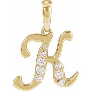 Ladies Natural Diamond Initial K Pendant (I1, G-H Ctw) — 14K Yellow Gold