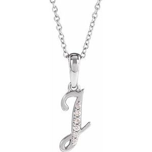 Ladies Natural Diamond Initial J Necklace (I1, G-H Ctw) — 14K White Gold
