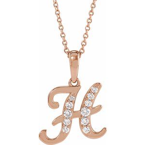 Ladies Natural Diamond Initial H Necklace (I1, G-H Ctw) — 14K Rose Gold