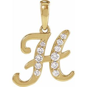 Ladies Natural Diamond Initial H Pendant (I1, G-H Ctw) — 14K Yellow Gold