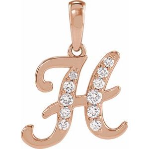 Ladies Natural Diamond Initial H Pendant (I1, G-H Ctw) — 14K Rose Gold
