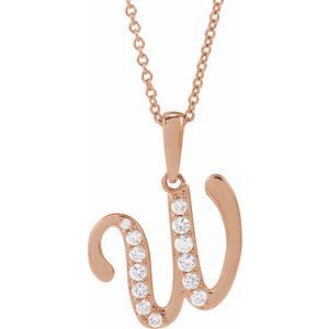 Ladies Natural Diamond Initial W Necklace (I1, G-H Ctw) — 14K Rose Gold