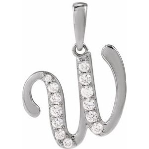 Ladies Natural Diamond Initial W Pendant (I1, G-H Ctw) — 14K White Gold