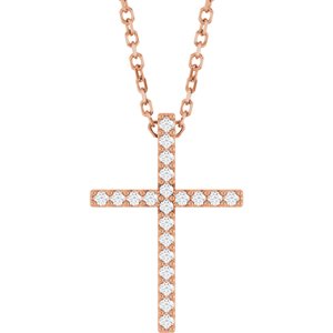 Ladies Natural Diamond Cross Necklace (I1, G-H) — 14K Rose Gold