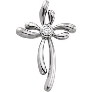 Ladies 14K Yellow/ Natural Diamond Cross Pendant (Si1, G-H) — 14K White Gold