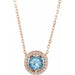 Ladies Natural Aquamarine Natural Diamond Semi-Set Halo-Style Necklace (I1, G-H) — 14K Rose Gold