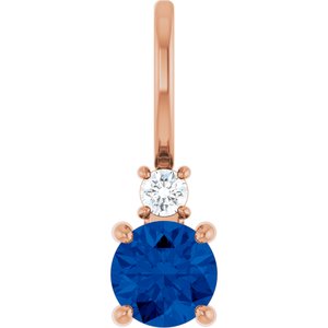 Ladies Natural Blue Sapphire Natural Diamond Charm/Pendant (Si2-Si3, G-H) — 14K Rose Gold