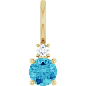 Ladies Natural Blue Zircon Natural Diamond Charm/Pendant (Si2-Si3, G-H) — 14K Yellow Gold
