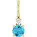 Ladies Natural Blue Zircon Natural Diamond Charm/Pendant (Si2-Si3, G-H) — 14K Yellow Gold