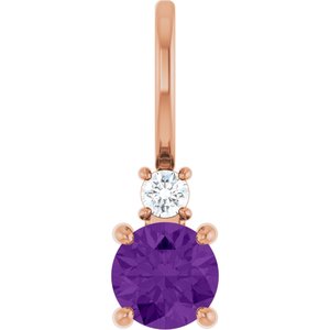 Ladies Natural Amethyst Natural Diamond Charm/Pendant (Si2-Si3, G-H) — 14K Rose Gold