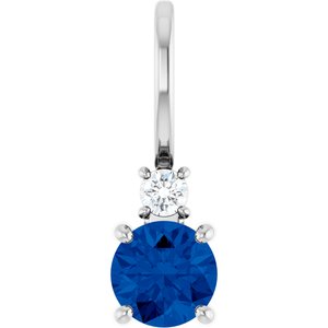 Ladies Natural Blue Sapphire Natural Diamond Charm/Pendant (I1, G-H) — Platinum