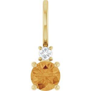Ladies Natural Citrine Natural Diamond Charm/Pendant (Si2-Si3, G-H) — 14K Yellow Gold
