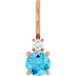 Ladies Natural Aquamarine Natural Diamond Charm/Pendant (Si2-Si3, G-H) — 14K Rose Gold
