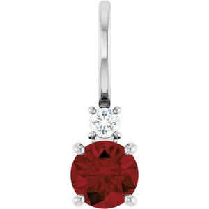 Ladies Natural Mozambique Garnet Natural Diamond Charm/Pendant (Si2-Si3, G-H) — Sterling Silver