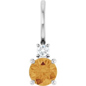 Ladies Natural Citrine Natural Diamond Charm/Pendant (I1, G-H) — Platinum