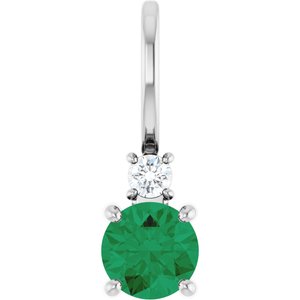 Ladies Natural Emerald Natural Diamond Charm/Pendant (Si2-Si3, G-H) — Sterling Silver