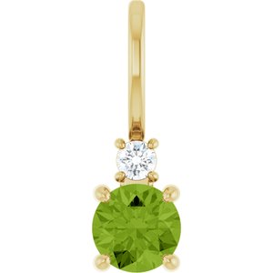 Ladies Natural Peridot Natural Diamond Charm/Pendant (Si2-Si3, G-H) — 14K Yellow Gold