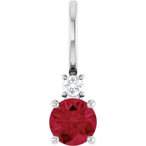 Ladies Natural Ruby Natural Diamond Charm/Pendant (Si2-Si3, G-H) — 14K White Gold