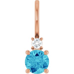 Ladies Natural Blue Zircon Natural Diamond Charm/Pendant (Si2-Si3, G-H) — 14K Rose Gold