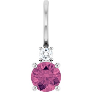 Ladies Natural Pink Tourmaline Natural Diamond Charm/Pendant (Si2-Si3, G-H) — Sterling Silver