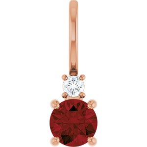 Ladies Natural Mozambique Garnet Natural Diamond Charm/Pendant (Si2-Si3, G-H) — 14K Rose Gold