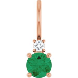 Ladies Natural Emerald Natural Diamond Charm/Pendant (Si2-Si3, G-H) — 14K Rose Gold
