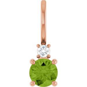 Ladies Natural Peridot Natural Diamond Charm/Pendant (Si2-Si3, G-H) — 14K Rose Gold