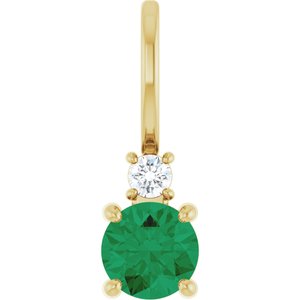 Ladies Natural Emerald Natural Diamond Charm/Pendant (Si2-Si3, G-H) — 14K Yellow Gold