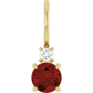 Ladies Natural Mozambique Garnet Natural Diamond Charm/Pendant (Si2-Si3, G-H) — 14K Yellow Gold
