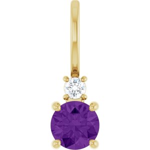 Ladies Natural Amethyst Natural Diamond Charm/Pendant (Si2-Si3, G-H) — 14K Yellow Gold