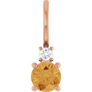 Ladies Natural Citrine Natural Diamond Charm/Pendant (Si2-Si3, G-H) — 14K Rose Gold