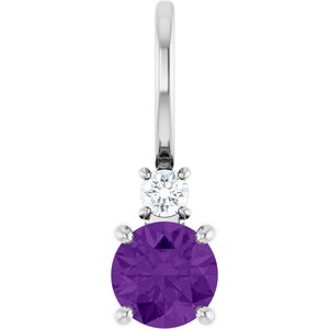 Ladies Natural Amethyst Natural Diamond Charm/Pendant (I1, G-H) — Platinum