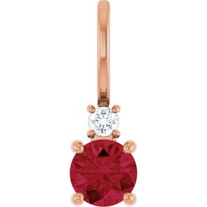 Ladies Natural Ruby Natural Diamond Charm/Pendant (Si2-Si3, G-H) — 14K Rose Gold
