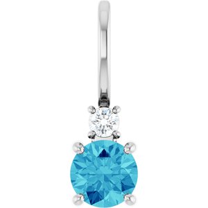 Ladies Natural Blue Zircon Natural Diamond Charm/Pendant (Si2-Si3, G-H) — Sterling Silver