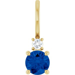 Ladies Natural Blue Sapphire Natural Diamond Charm/Pendant (Si2-Si3, G-H) — 14K Yellow Gold