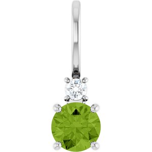 Ladies Natural Peridot Natural Diamond Charm/Pendant (Si2-Si3, G-H) — 14K White Gold