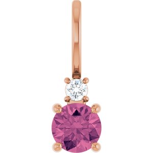 Ladies Natural Pink Tourmaline Natural Diamond Charm/Pendant (Si2-Si3, G-H) — 14K Rose Gold