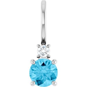 Ladies Natural Aquamarine Natural Diamond Charm/Pendant (I1, G-H) — Platinum