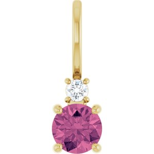 Ladies Natural Pink Tourmaline Natural Diamond Charm/Pendant (Si2-Si3, G-H) — 14K Yellow Gold
