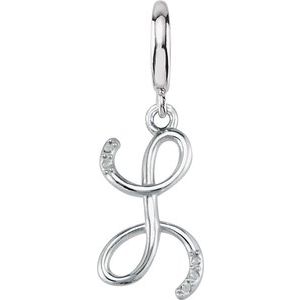 Ladies Script Initial L Natural Diamond Charm/Pendant (I2, G-H) — Sterling Silver