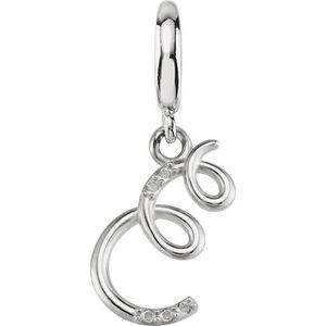 Ladies Script Initial E Natural Diamond Charm/Pendant (I2, G-H) — Sterling Silver