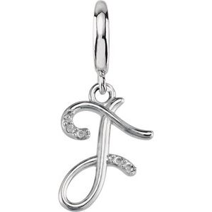 Ladies Script Initial F Natural Diamond Charm/Pendant (I2, G-H) — Sterling Silver