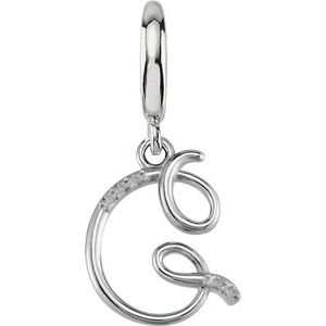 Ladies Script Initial G Natural Diamond Charm/Pendant (I2, G-H) — Sterling Silver