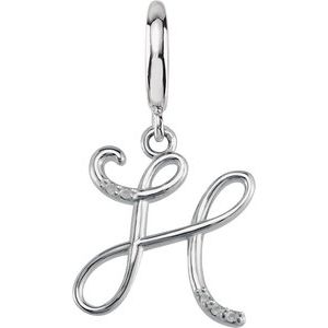 Ladies Script Initial H Natural Diamond Charm/Pendant (I2, G-H) — Sterling Silver