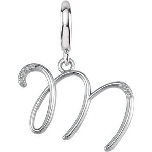 Ladies Script Initial M Natural Diamond Charm/Pendant (I2, G-H) — Sterling Silver