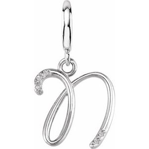 Ladies Script Initial N Natural Diamond Charm/Pendant (I2, G-H) — Sterling Silver