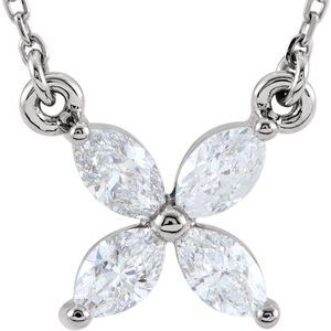 Ladies Natural Diamond Floral Necklace (I1, Ghi) — 14K White Gold