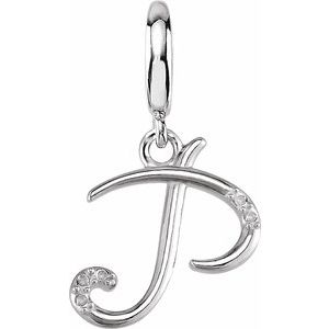 Ladies Script Initial P Natural Diamond Charm/Pendant (I2, G-H) — Sterling Silver