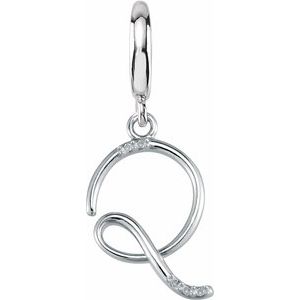 Ladies Script Initial Q Natural Diamond Charm/Pendant (I2, G-H) — Sterling Silver